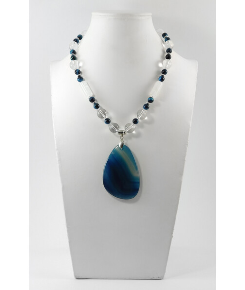 "Adara" necklace Rock crystal, Cat's eye, Agate pendant