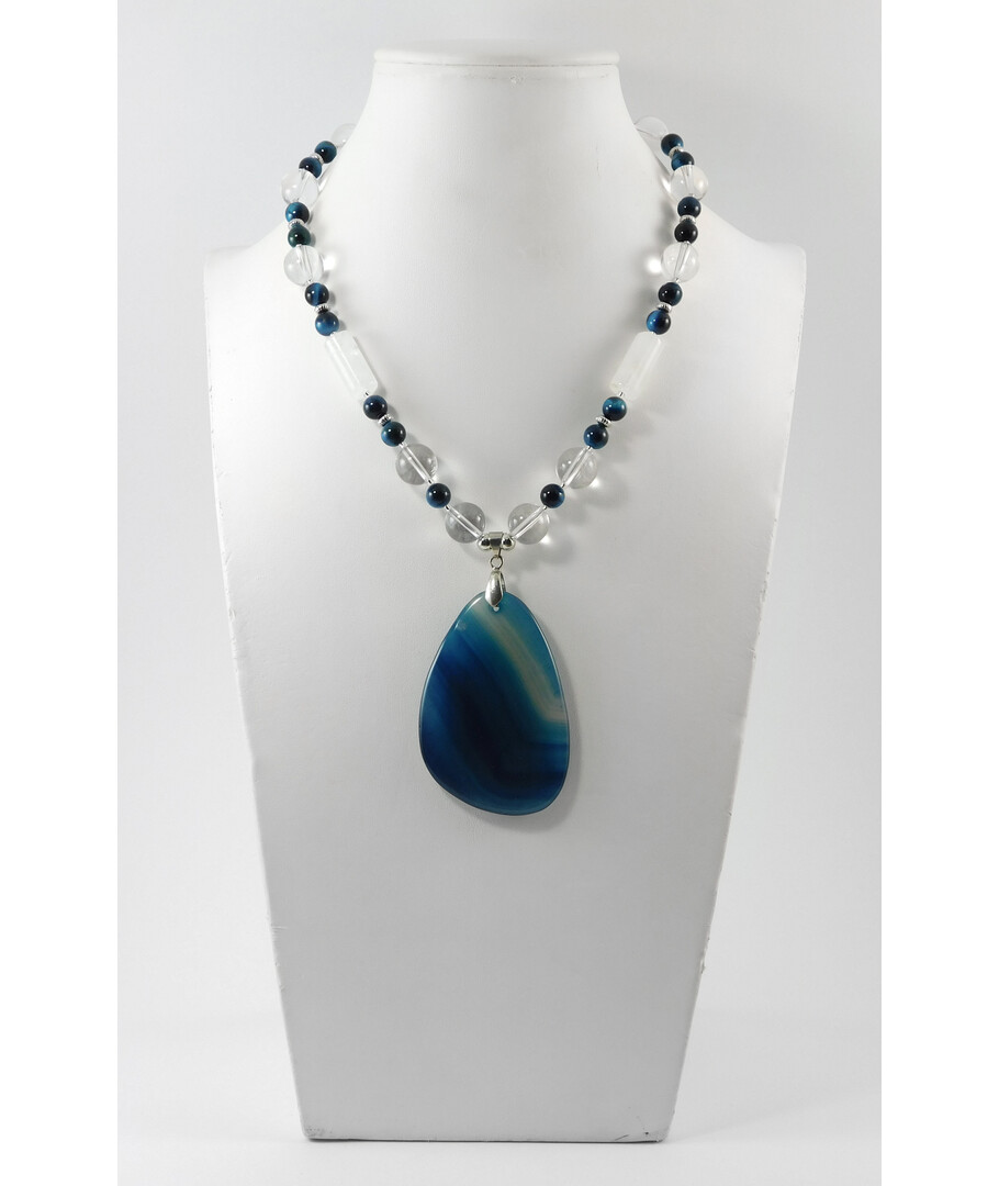 "Adara" necklace Rock crystal, Cat's eye, Agate pendant