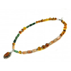 "Solar" necklace Amber, Zoisite, Solar stone