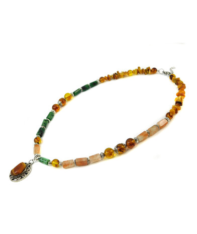 "Solar" necklace Amber, Zoisite, Solar stone