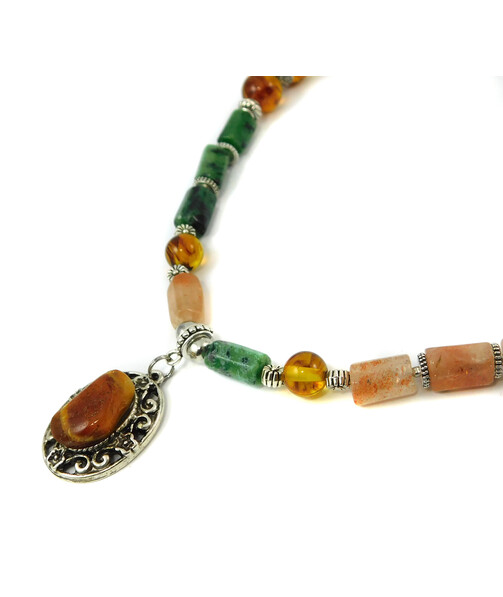 "Solar" necklace Amber, Zoisite, Solar stone