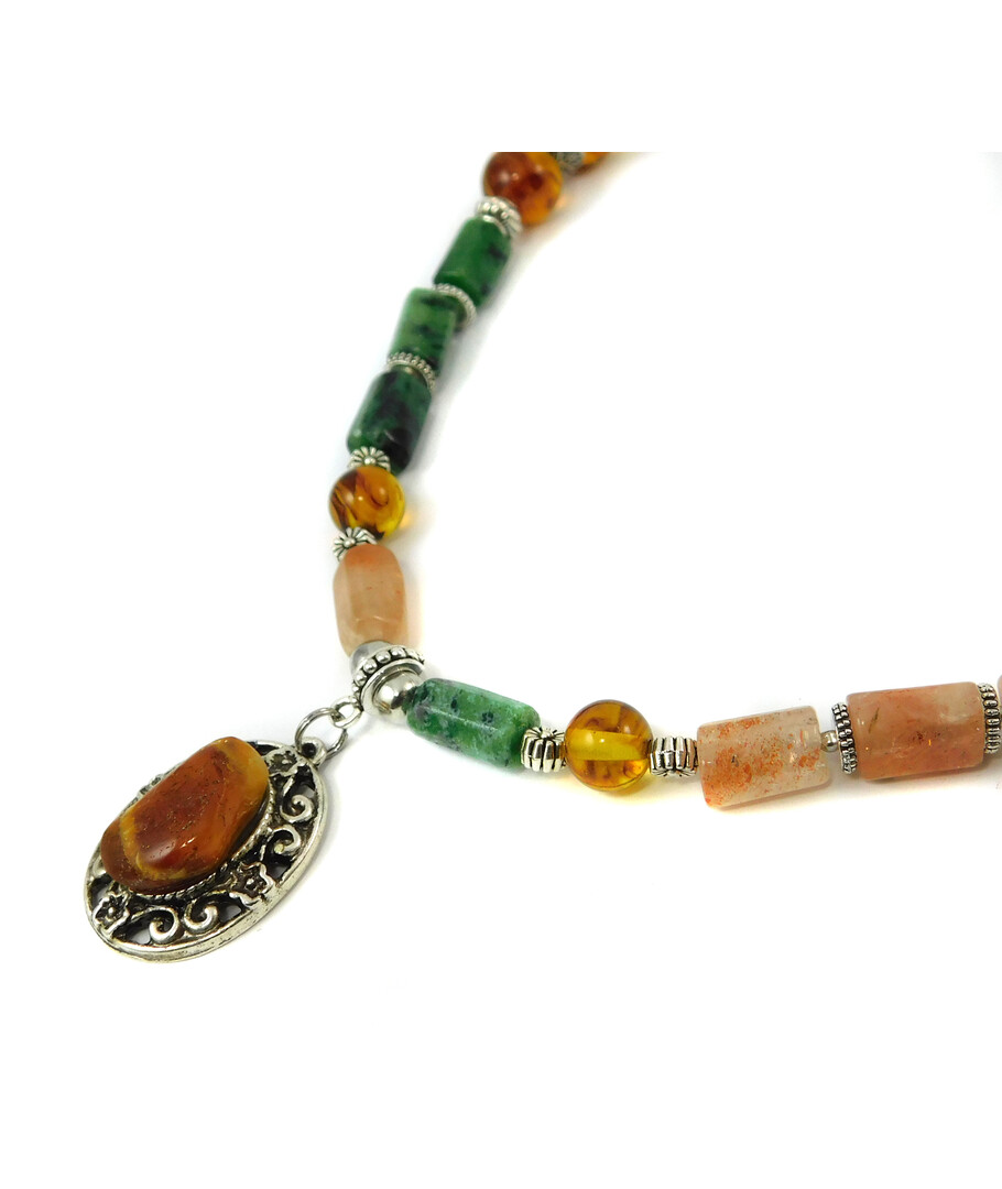 "Solar" necklace Amber, Zoisite, Solar stone