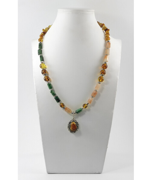 "Solar" necklace Amber, Zoisite, Solar stone