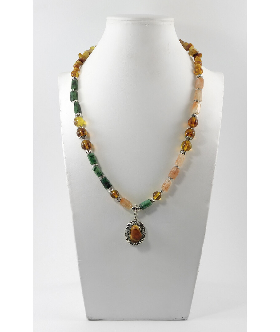 "Solar" necklace Amber, Zoisite, Solar stone