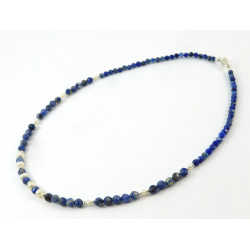 Necklace "Sabina" sodalite, lapis lazuli, pearls, silver