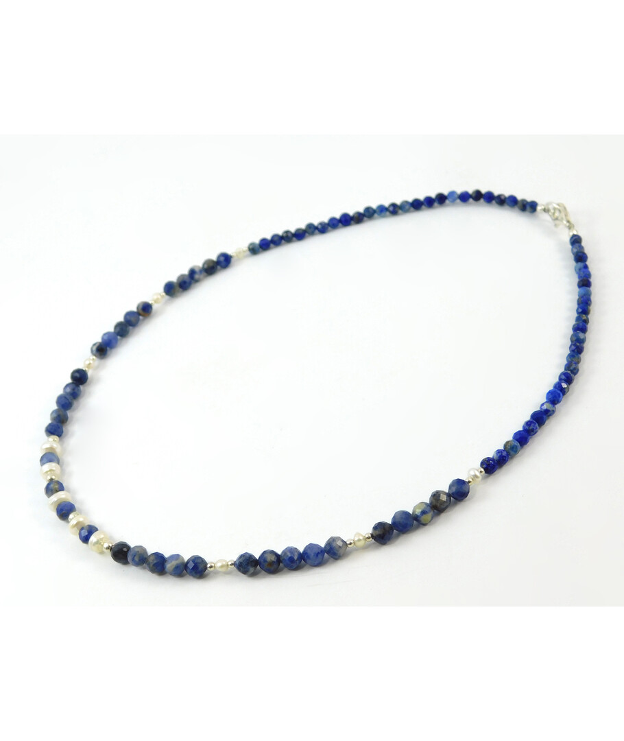 Necklace "Sabina" sodalite, lapis lazuli, pearls, silver