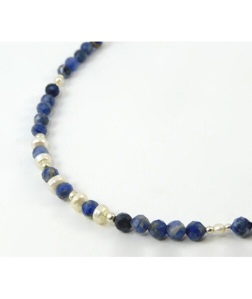 Necklace "Sabina" sodalite, lapis lazuli, pearls, silver