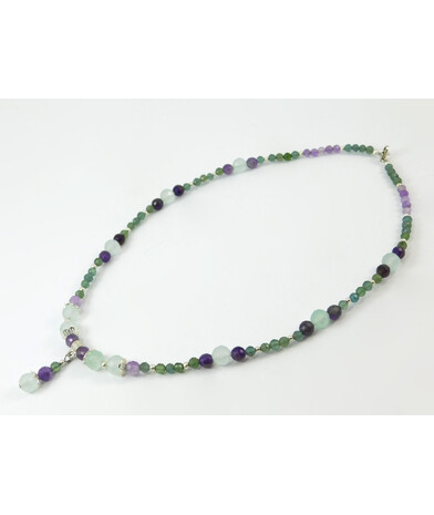 Necklace "Cello" Apatite, Amethyst, Fluorite, silver