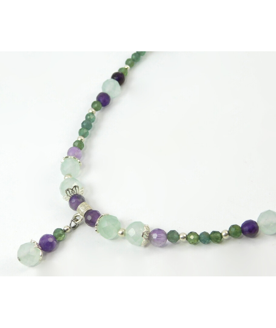 Necklace "Cello" Apatite, Amethyst, Fluorite, silver