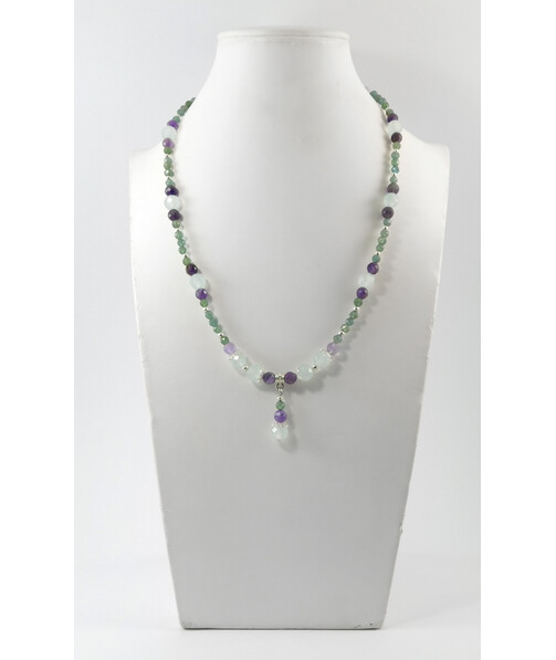 Necklace "Cello" Apatite, Amethyst, Fluorite, silver