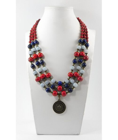 Necklace "Avatar" Lapis lazuli, Aquamarine, Coral press