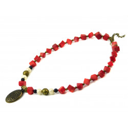 Necklace "Khalisi" Coral, Pearls, Aventurine