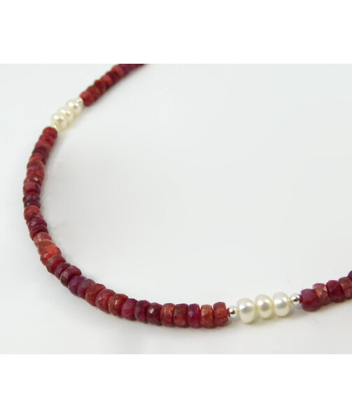 Necklace "Land of Oz" Ruby, Pearls, silver