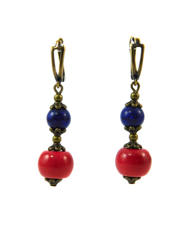 Earrings "Avatar" Lapis lazuli, Coral press