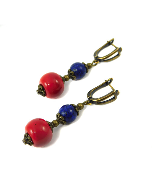 Earrings "Avatar" Lapis lazuli, Coral press