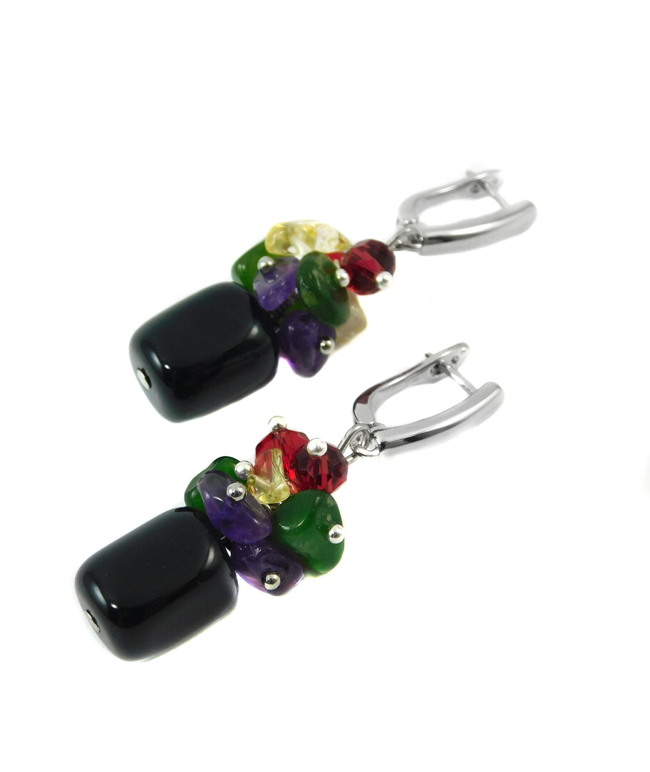 Earrings "Summer mallows" Agate, Amethyst, Citrine, Jadeite crumb