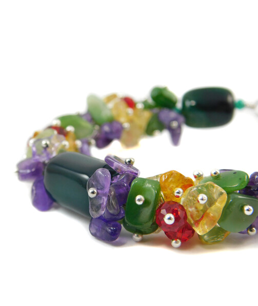 Bracelet "Summer mallows" Agate, Amethyst, Citrine, Jadeite crumb