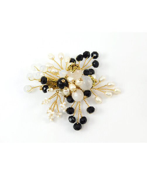 Brooch "Elegance" Selenite, Agate, Pearls