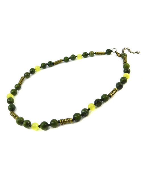 Necklace "Hermes" Jadeite, Cat's eye, nodule