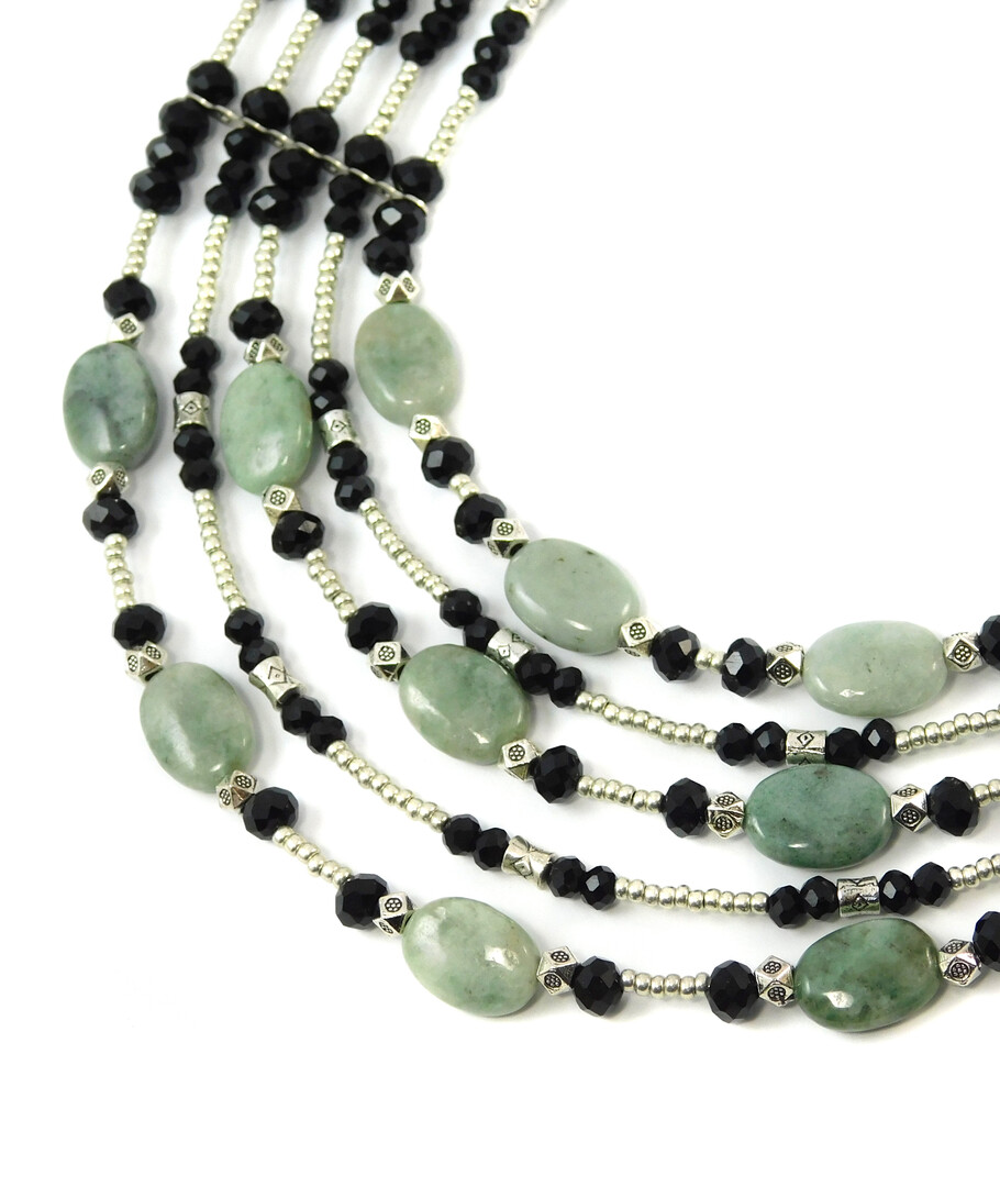 Necklace "Claudine" Jadeite, beads, Czech glass