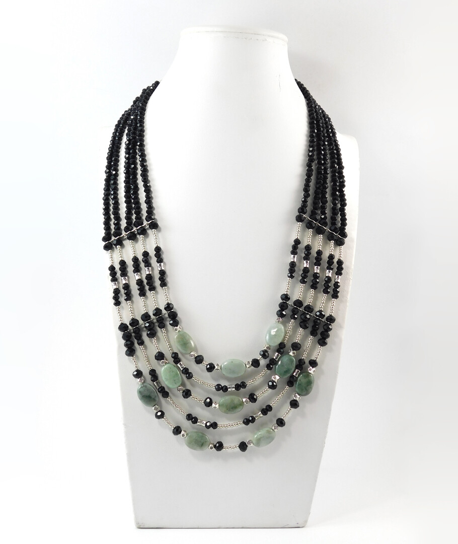 Necklace "Claudine" Jadeite, beads, Czech glass