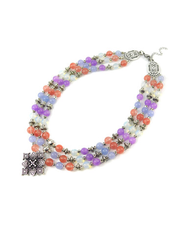 Necklace "Hutsul Motifs" Chalcedony, Synthetic Moonstone, Aquamarine, Amethyst