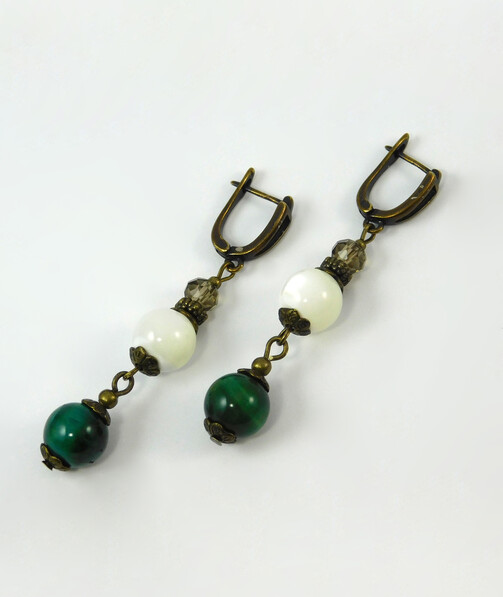 Earrings "Tof" Mother of pearl, Cat's eye, Czech glass