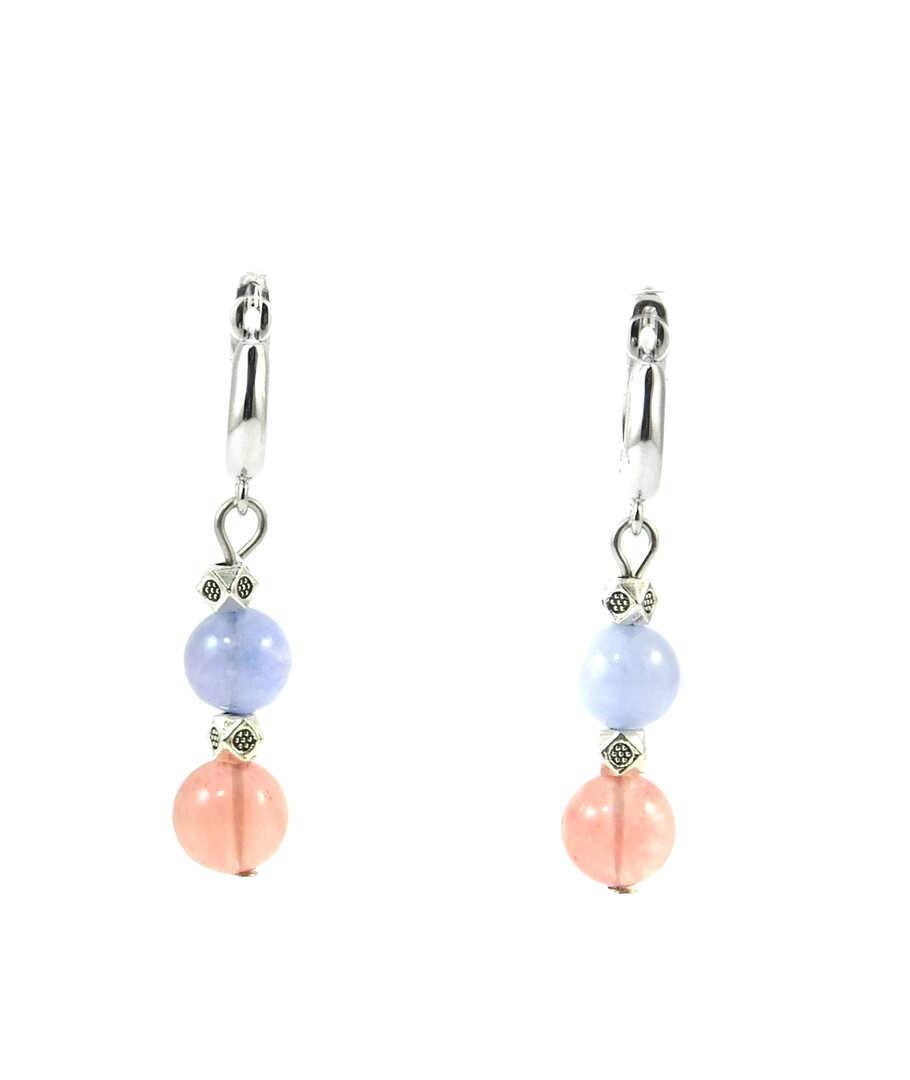 Earrings "Hutsul Motifs" Chalcedony, Synthetic Moonstone, Aquamarine, Amethyst