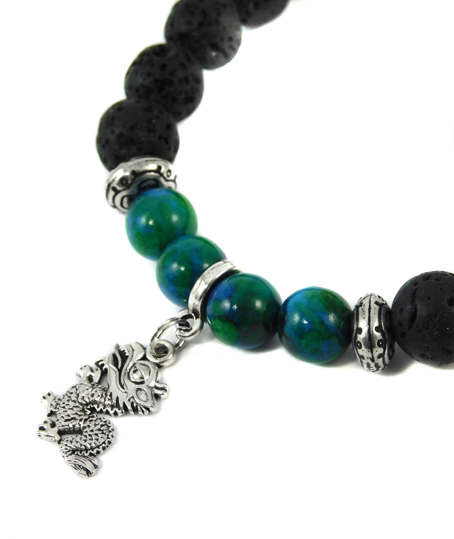 Bracelet "Green Dragon" Lava, Chrysokola