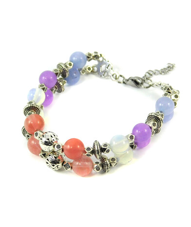 Bracelet "Hutsul Motifs" Chalcedony, Synthetic Moonstone, Aquamarine, Amethyst