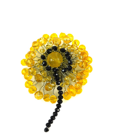 Brooch "Dandelion" Citrine, Czech glass