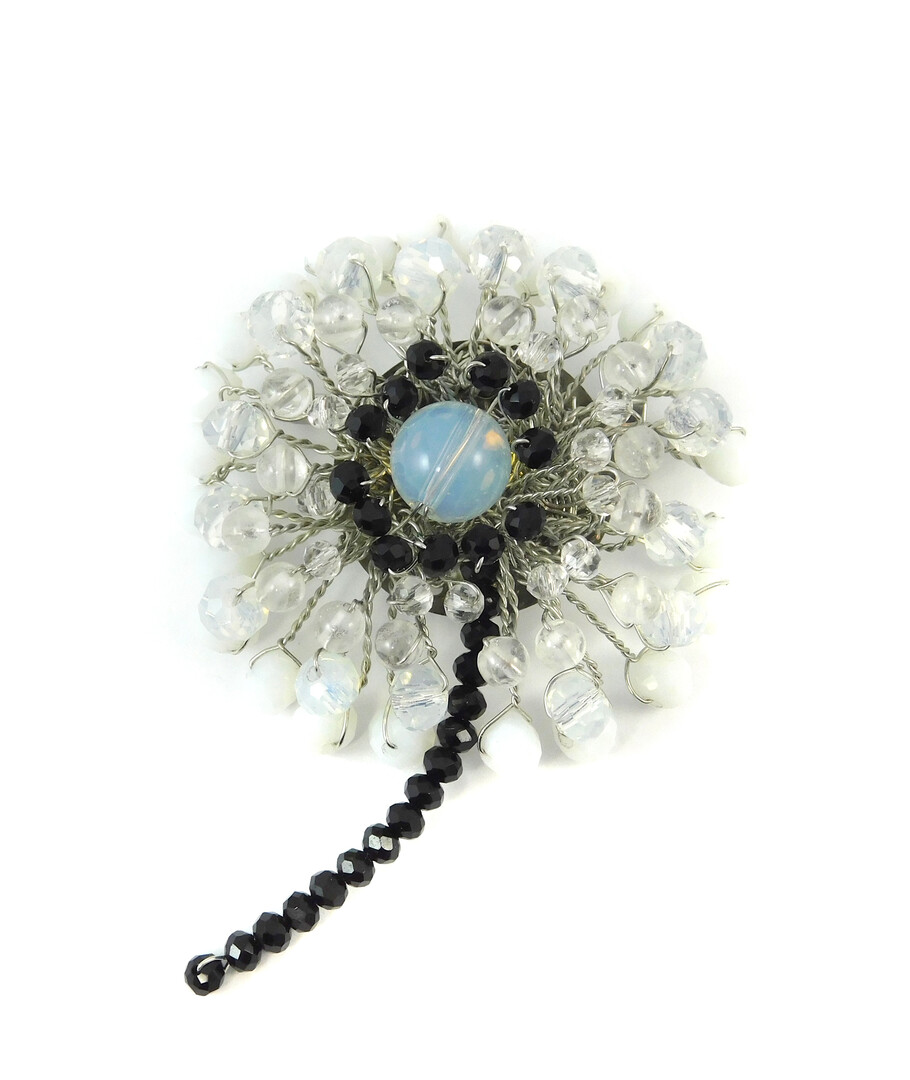 Brooch "Dandelion" Synthetic moonstone, Czech glass