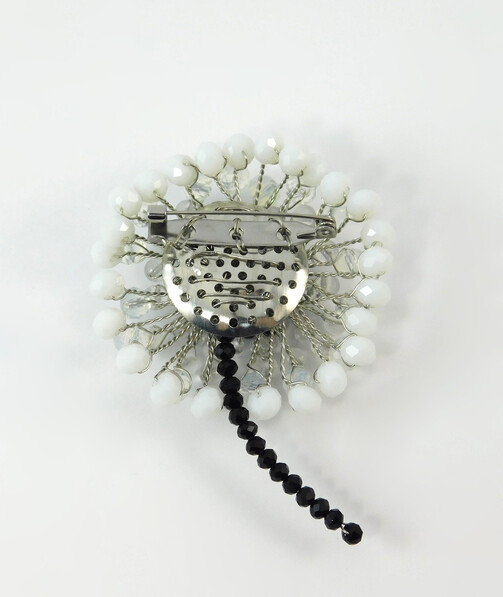 Brooch "Dandelion" Synthetic moonstone, Czech glass