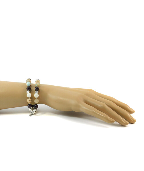 Bracelet "Hutsul Motifs" Sunstone, Variscite, Garnet, Mother of Pearl