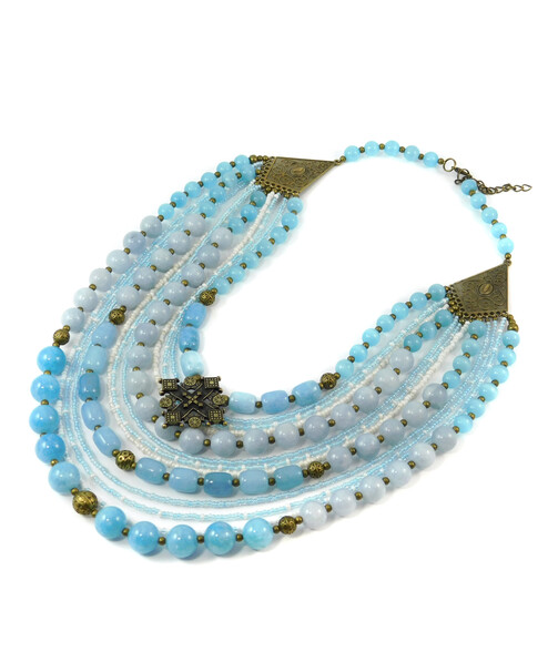 Necklace "Air" Aquamarine, Cat's eye, beads