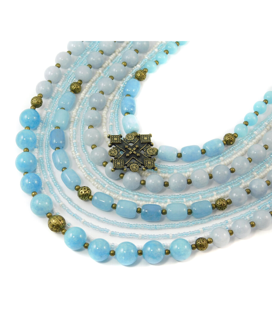 Necklace "Air" Aquamarine, Cat's eye, beads