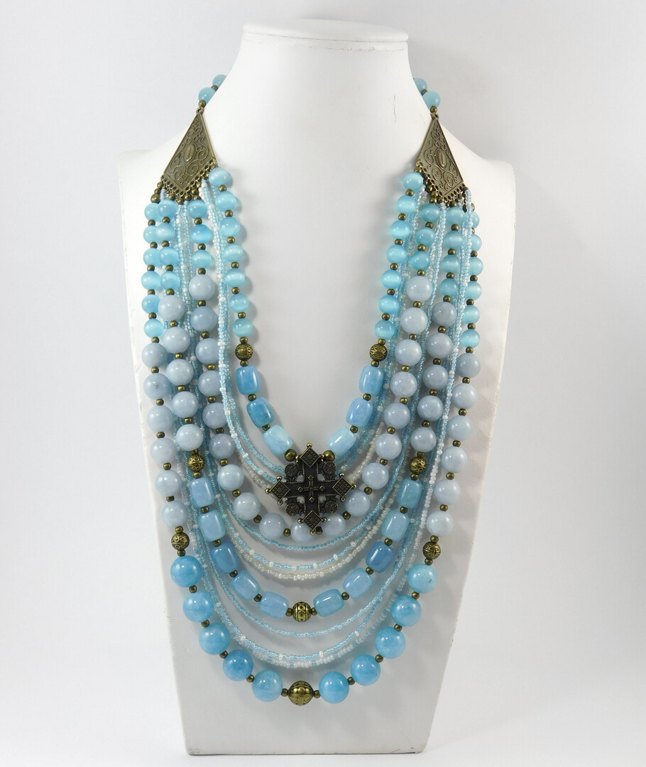 Necklace "Air" Aquamarine, Cat's eye, beads