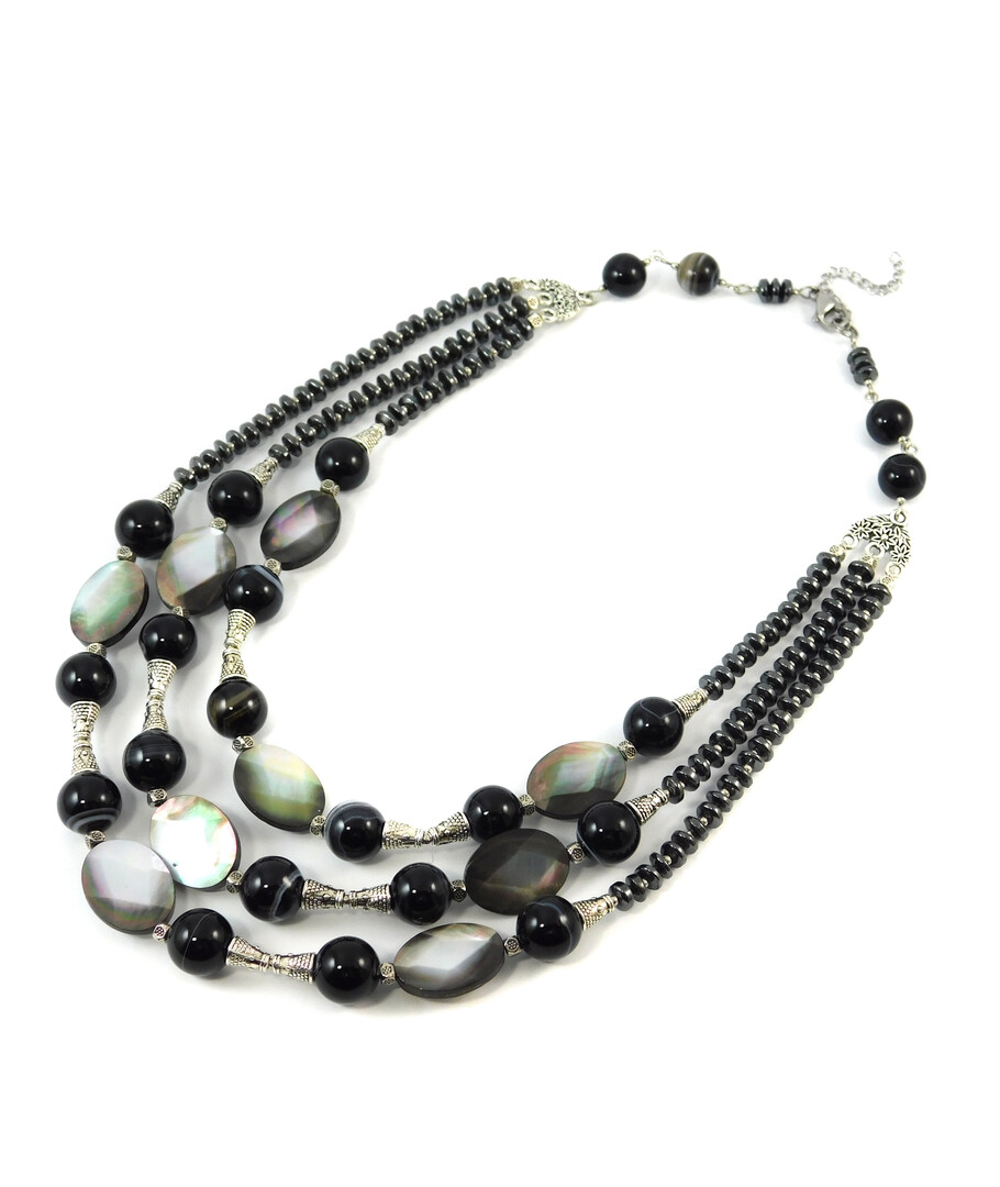 Necklace "Izumi" Agate, Hematite, Haliotis