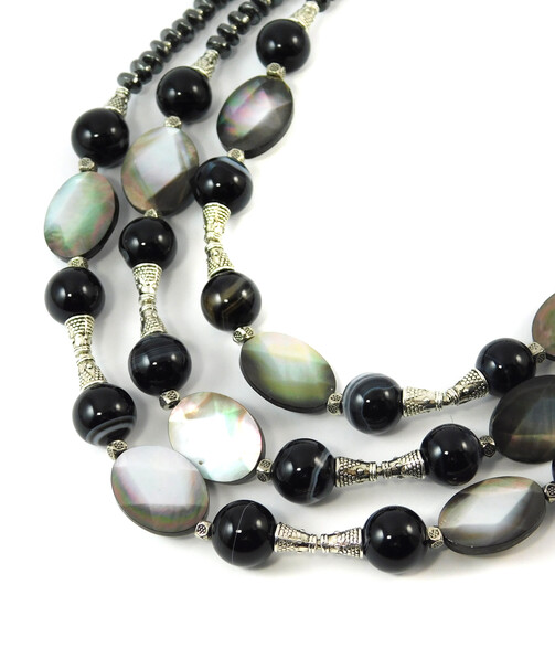 Necklace "Izumi" Agate, Hematite, Haliotis