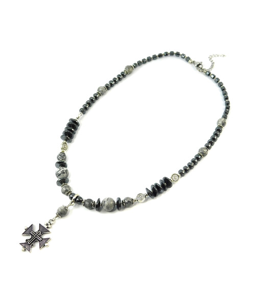 Necklace "Smoke" Jasper, Hematite