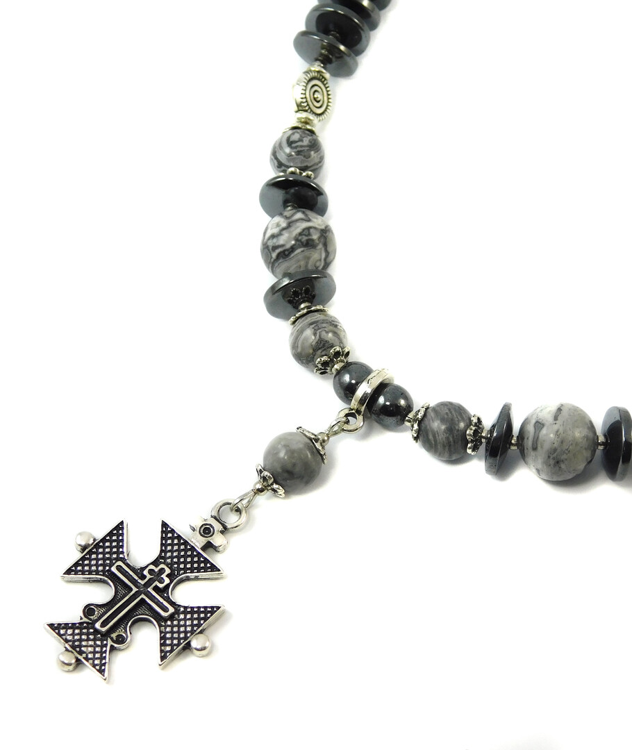 Necklace "Smoke" Jasper, Hematite