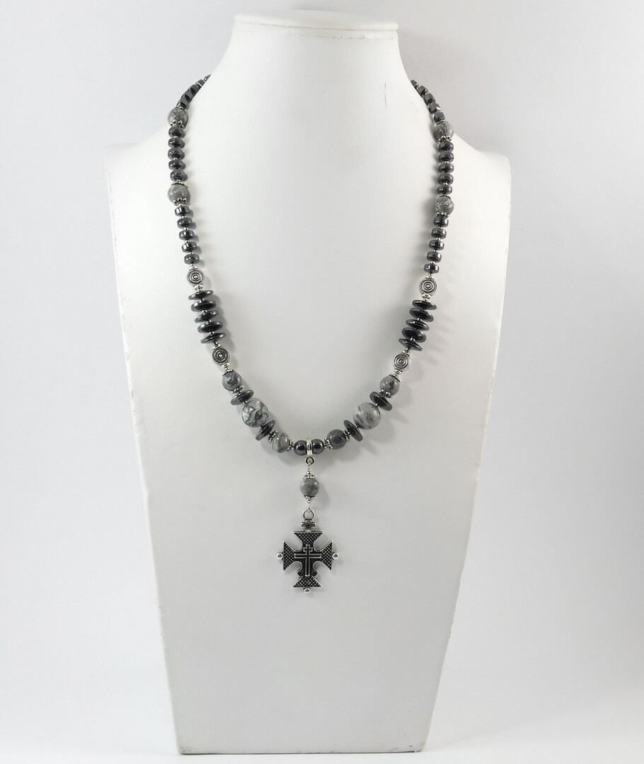 Necklace "Smoke" Jasper, Hematite