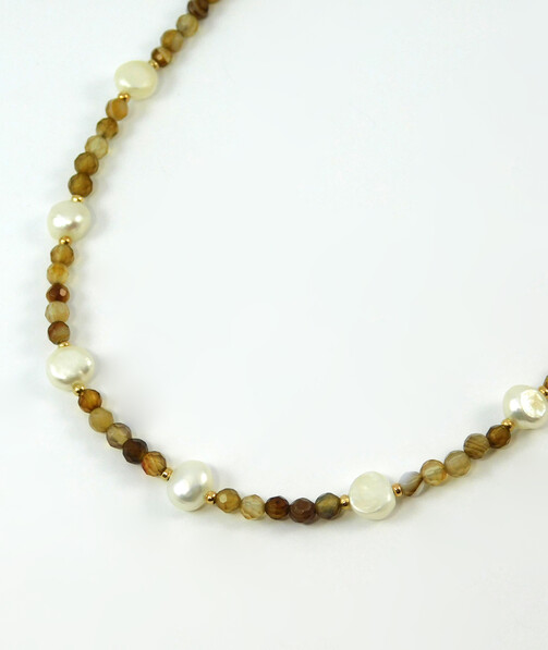 Necklace "Young" Agate, Pearls