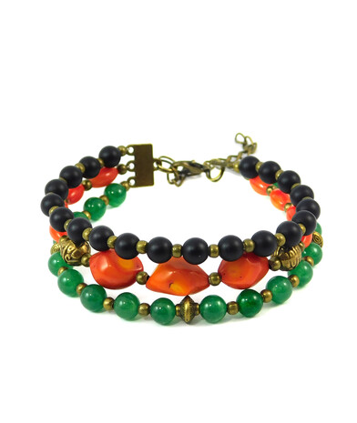 Bracelet "Hoverla" Coral, Chrysoprase, Shungite press