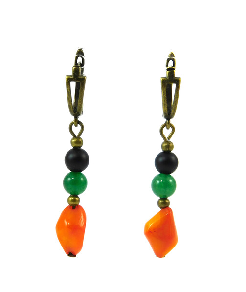 Earrings "Hoverla" Coral, Chrysoprase, Shungite press