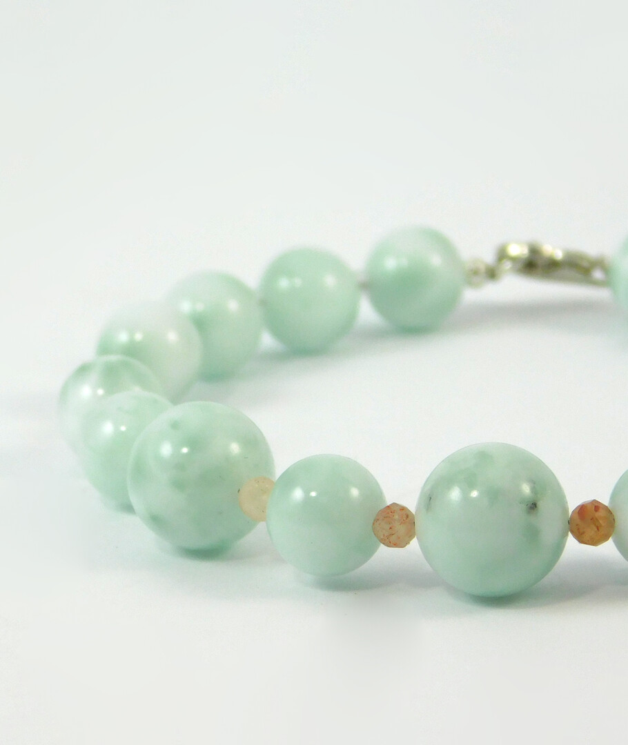 Bracelet "Alicante" Angelite, Sun stone, silver