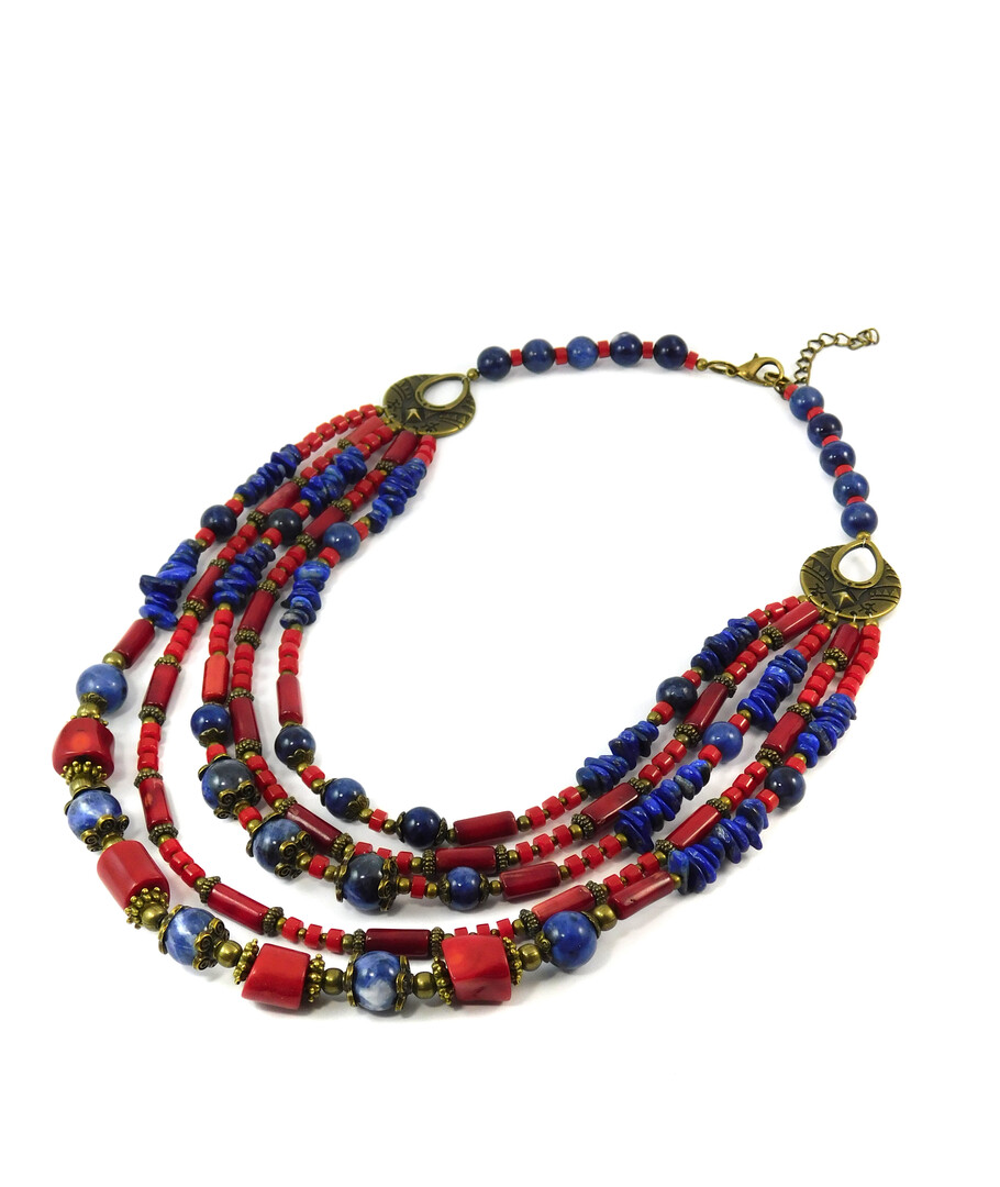 "Hypernova" necklace Sodalite, Coral, Lapis lazuli