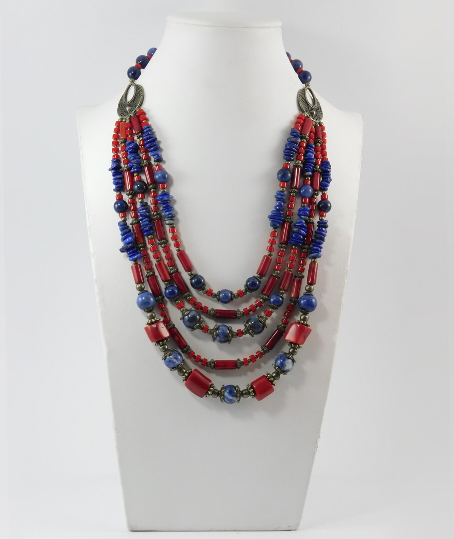 "Hypernova" necklace Sodalite, Coral, Lapis lazuli