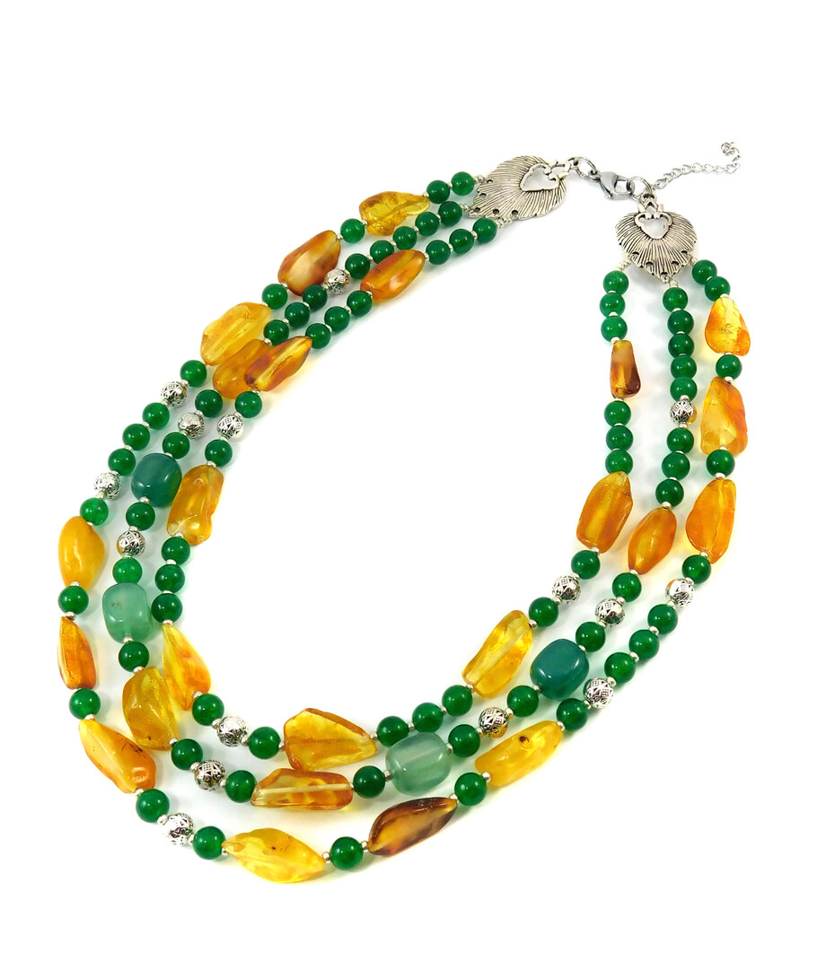 Necklace "Volyn Treasures" Amber, Chrysoprase, Jade