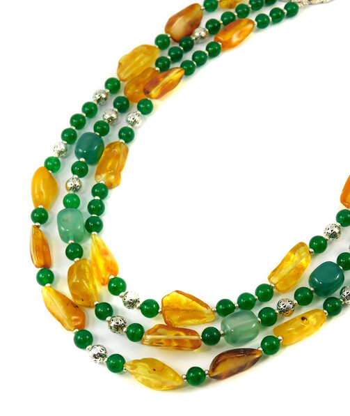 Necklace "Volyn Treasures" Amber, Chrysoprase, Jade